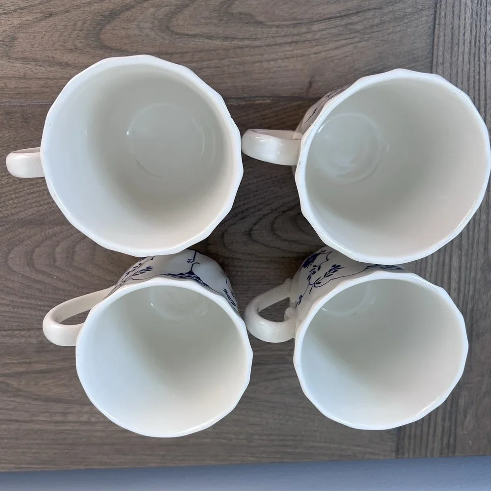 Four (4) Vintage Staffordshire Finlandia Mugs w/ Blue Flowers ~ England